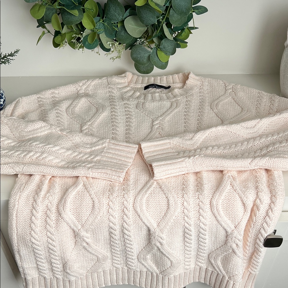 Elegant Light Pink Cable Knit Sweater